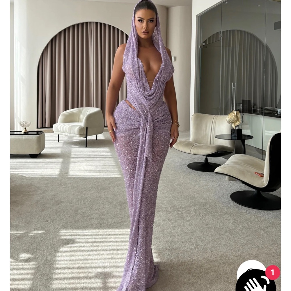 Lavender Sequin Backless Gown Maternity